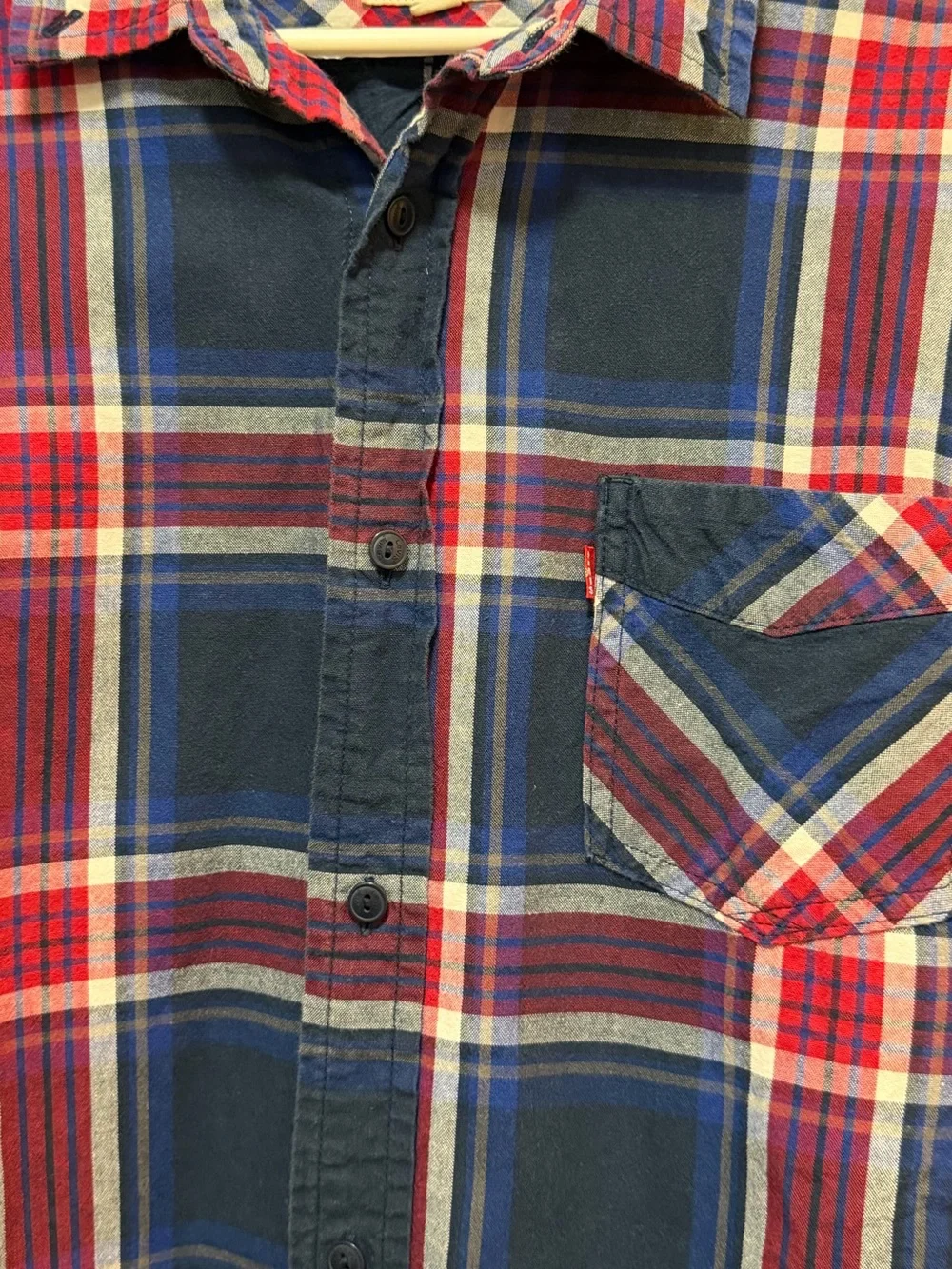 Levi's red and blue plaid button down, long sleeve, men's medium